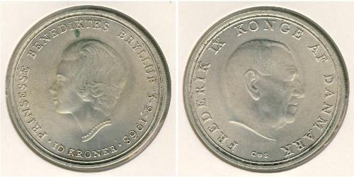 10 Krone Dinamarca Plata Federico IX de Dinamarca (1899 - 1972)