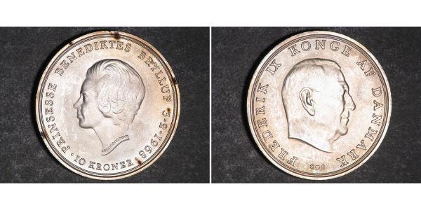 10 Krone Dinamarca Plata Federico IX de Dinamarca (1899 - 1972)