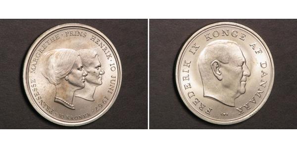 10 Krone Dänemark Silber Margrethe II. (Dänemark) (1940-) / Friedrich IX. (Dänemark) (1899 - 1972)