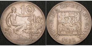 10 Krone Tschechoslowakei  (1918-1992) Silber 