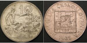 10 Krone Tschechoslowakei  (1918-1992) Silber 