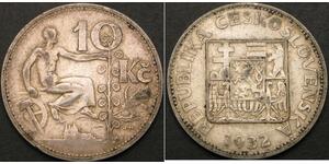 10 Krone Tschechoslowakei  (1918-1992) Silber 