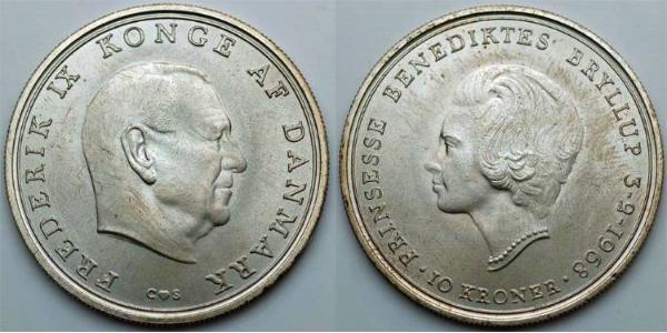 10 Krone Denmark Silver Frederick IX of Denmark (1899 - 1972)