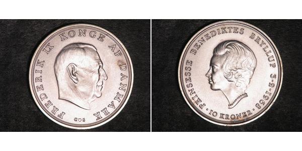 10 Krone 丹麦 銀 弗雷德里克九世 (1899 - 1972)