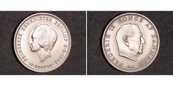 10 Krone 丹麦 銀 弗雷德里克九世 (1899 - 1972)