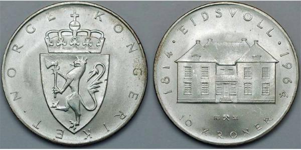 10 Krone 挪威 銀 哈康七世  (1872 - 1957)