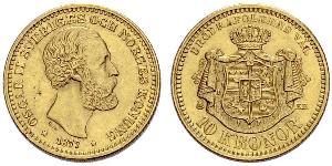 10 Krone / 10 Kronor  Suède Or Oscar II de Suède (1829-1907)