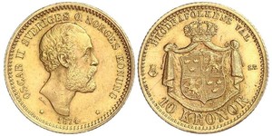 10 Krone / 10 Kronor  Suède Or Oscar II de Suède (1829-1907)