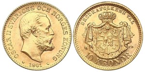 10 Krone / 10 Kronor  Suecia Oro Óscar II de Suecia (1829-1907)