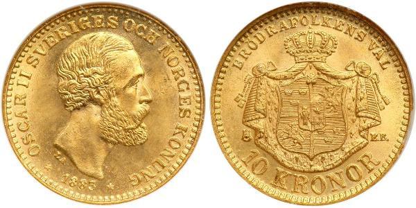 10 Krone / 10 Kronor  Suecia Oro Óscar II de Suecia (1829-1907)