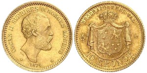 10 Krone / 10 Kronor  瑞典 金 奧斯卡二世 (1829-1907)