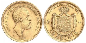 10 Krone / 10 Kronor  瑞典 金 奧斯卡二世 (1829-1907)