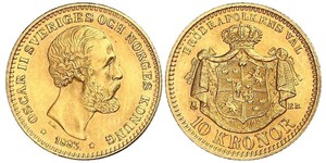 10 Krone / 10 Kronor  瑞典 金 奧斯卡二世 (1829-1907)