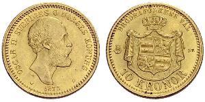 10 Krone / 10 Kronor  瑞典 金 奧斯卡二世 (1829-1907)