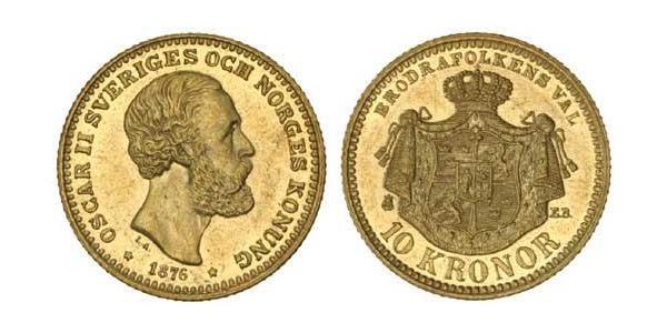 10 Krone / 10 Kronor  瑞典 金 奧斯卡二世 (1829-1907)