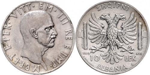 10 Lek Albanian Kingdom (1939-1943) Plata Víctor Manuel III de Italia (1869 - 1947)