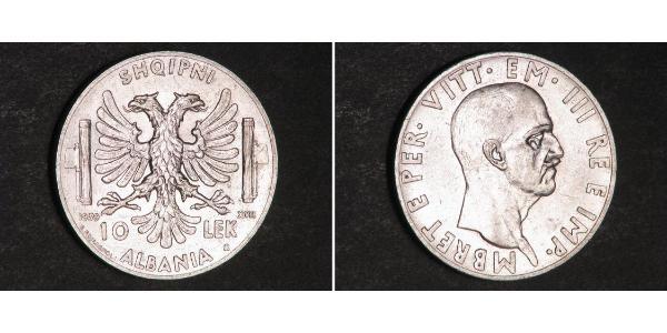 10 Lek Albanian Kingdom (1939-1943) Silver Victor Emmanuel III of Italy (1869 - 1947)