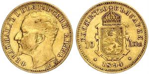 10 Lev Bulgaria Oro Fernando I de Bulgaria (1861 -1948)