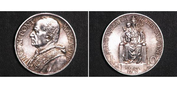 10 Lira Vatican (1926-) Argent Pope Pius XI (1857 - 1939)