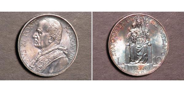 10 Lira Vatican (1926-) Argent Pope Pius XI (1857 - 1939)