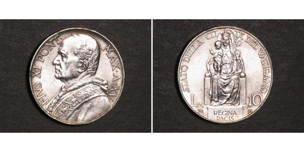 10 Lira Vaticano (1926-) Argento Pope Pius XI (1857 - 1939)