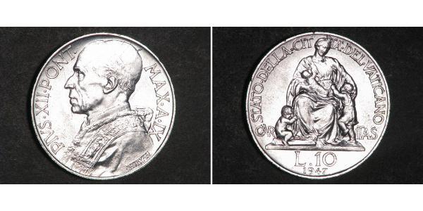10 Lira Vaticano (1926-) Argento Papa Pio XII (1876 - 1958)