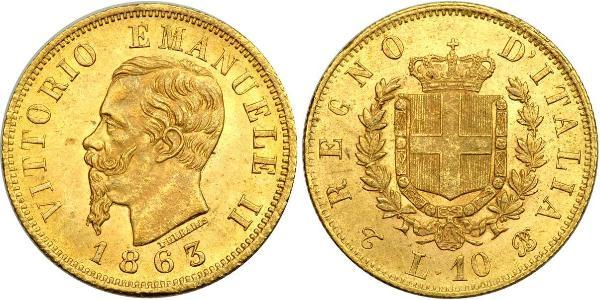 10 Lira Kingdom of Italy (1861-1946) Gold Victor Emmanuel II of Italy (1820 - 1878)