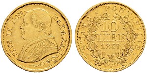 10 Lira Kirchenstaat (752-1870) Gold Pius IX (1792- 1878)