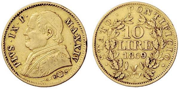 10 Lira Kirchenstaat (752-1870) Gold Pius IX (1792- 1878)
