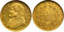 10 Lira Papal States (752-1870) Gold Pope Pius IX (1792- 1878)