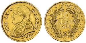 10 Lira Papal States (752-1870) Gold Pope Pius IX (1792- 1878)