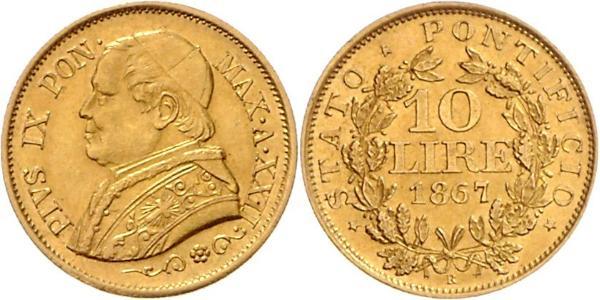 10 Lira Papal States (752-1870) Gold Pope Pius IX (1792- 1878)