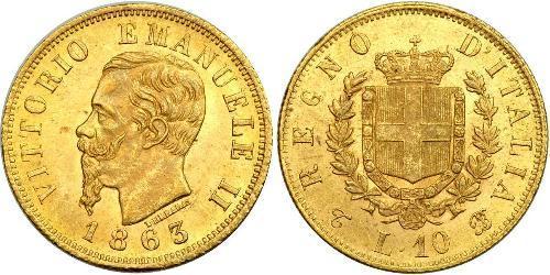 10 Lira Kingdom of Italy (1861-1946) Or Victor Emmanuel II of Italy (1820 - 1878)