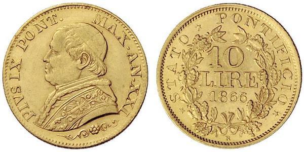 10 Lira États pontificaux (752-1870) Or Pie IX (1792- 1878)