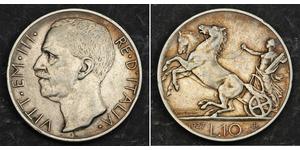 10 Lira Kingdom of Italy (1861-1946) Plata Víctor Manuel III de Italia (1869 - 1947)