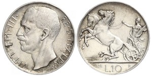 10 Lira Kingdom of Italy (1861-1946) Plata Víctor Manuel III de Italia (1869 - 1947)