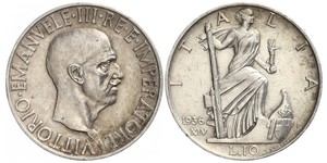 10 Lira Kingdom of Italy (1861-1946) Plata Vittorio Emanuele III (1869 - 1947)