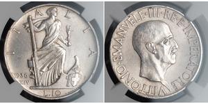 10 Lira Kingdom of Italy (1861-1946) Plata Vittorio Emanuele III (1869 - 1947)