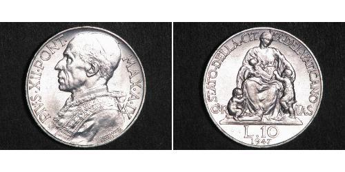 10 Lira Vatican (1926-) Plata Pío XII (1876 - 1958)