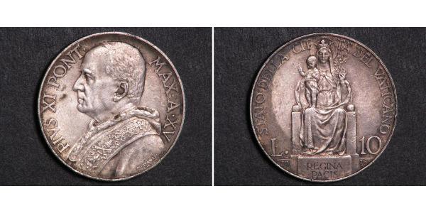 10 Lira Vatican (1926-) Plata Pope Pius XI (1857 - 1939)