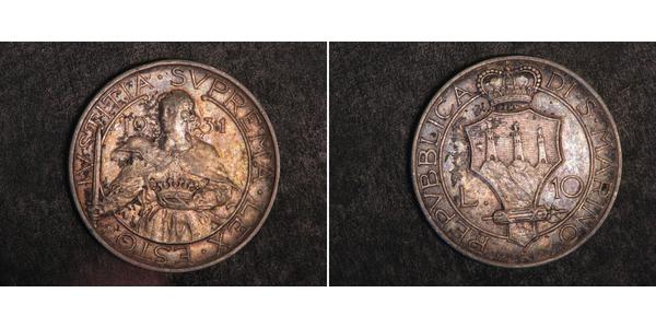 10 Lira San Marino Silver 