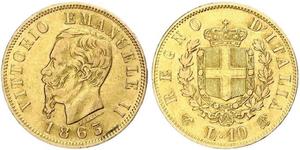 10 Lira 意大利王國 (1861-1946) 金 维托里奥·埃马努埃莱二世