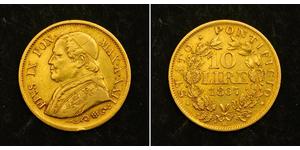 10 Lira 教皇国 (754 - 1870) 金 Pope Pius IX (1792- 1878)