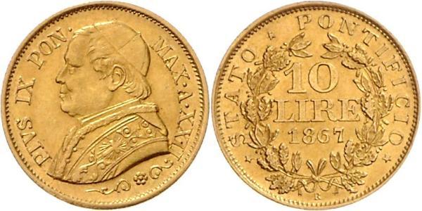 10 Lira 教皇国 (754 - 1870) 金 Pope Pius IX (1792- 1878)