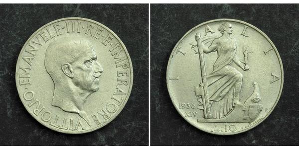 10 Lira 意大利王國 (1861-1946) 銀 Vittorio Emanuele III (1869 - 1947)