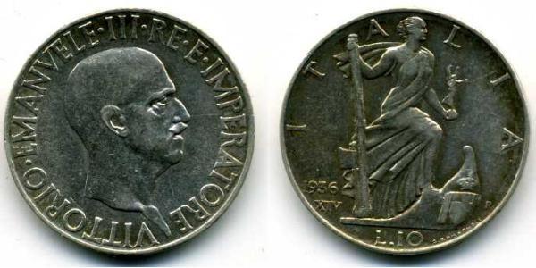 10 Lira 意大利王國 (1861-1946) 銀 Vittorio Emanuele III (1869 - 1947)