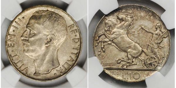 10 Lira 意大利王國 (1861-1946) 銀 维托里奥·埃马努埃莱三世 (1869 - 1947)
