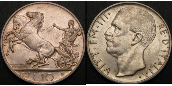 10 Lira 意大利王國 (1861-1946) 銀 维托里奥·埃马努埃莱三世 (1869 - 1947)
