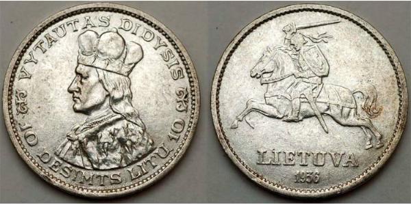 10 Litas Lithuania (1991 - ) Silver Vytautas(1350 - 1430)