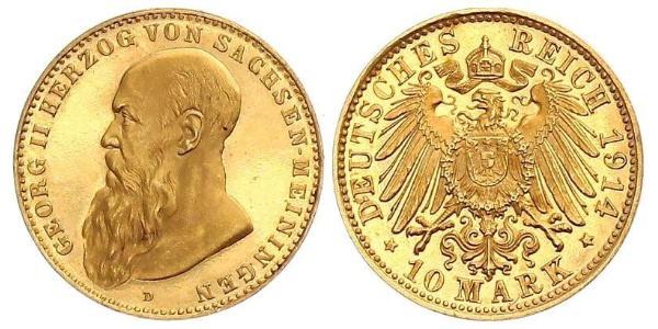 10 Mark Duchy of Saxe-Meiningen (1680 - 1918) Gold Georg II, Duke of Saxe-Meiningen